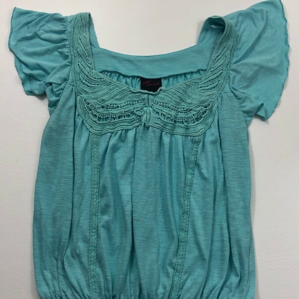 Torrid Plus Size 0 Blue Blouse Top Cap Sleeve